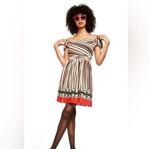 Anna Sui Target Dress Juniors 5 Cream Striped 100% Silk Short Sleeve Party